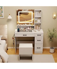Dressing Desk with 3 Color Lighting and Hair Dryer Stand