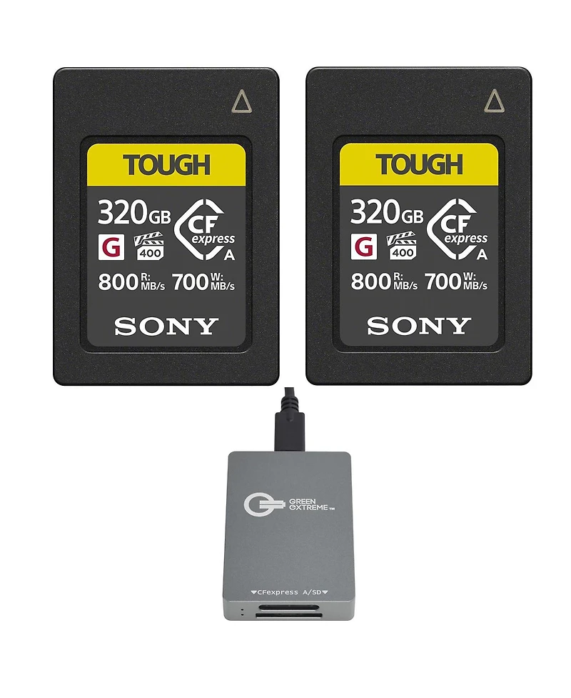 Sony Tough 320GB CFexpress Type-a Memory Card, 2-Pack, Bundle with Usb-c CFexpress Type-a and Sd Uhs-ii Card Reader