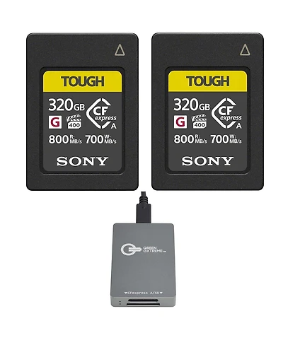 Sony Tough 320GB CFexpress Type-a Memory Card, 2-Pack, Bundle with Usb-c CFexpress Type-a and Sd Uhs-ii Card Reader