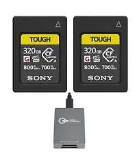 Sony Tough 320GB CFexpress Type-a Memory Card, 2-Pack, Bundle with Usb-c CFexpress Type-a and Sd Uhs-ii Card Reader