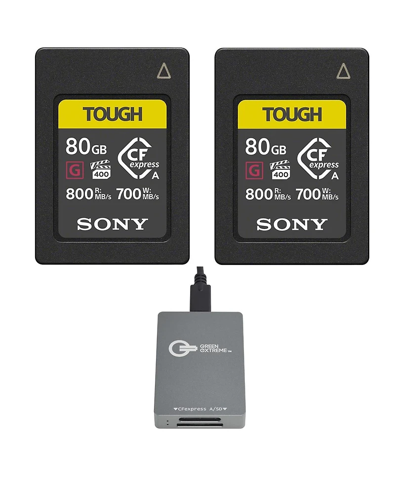 Sony Tough 80GB CFexpress Type-a Memory Card, 2-Pack, Bundle with Usb-c CFexpress Type-a and Sd Uhs-ii Card Reader