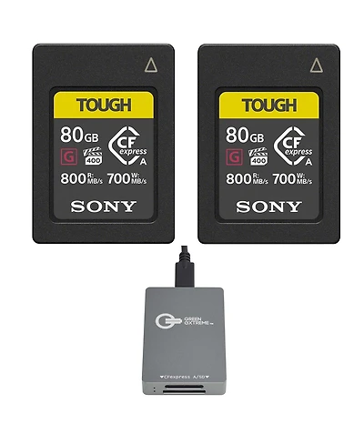 Sony Tough 80GB CFexpress Type-a Memory Card, 2-Pack, Bundle with Usb-c CFexpress Type-a and Sd Uhs-ii Card Reader