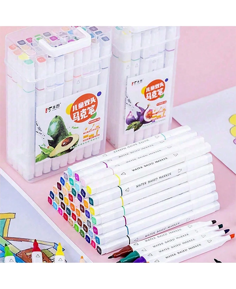 Htutwoo 36 Colors Ended Watercolor Marker Pens With Portable Carrying Case For School Art Drawing, School Stationery, Colorful Back To School