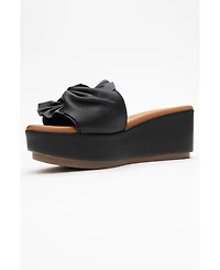 Forever & Always Shoes Syndra Bow Wedge Leather Sandal (Women)