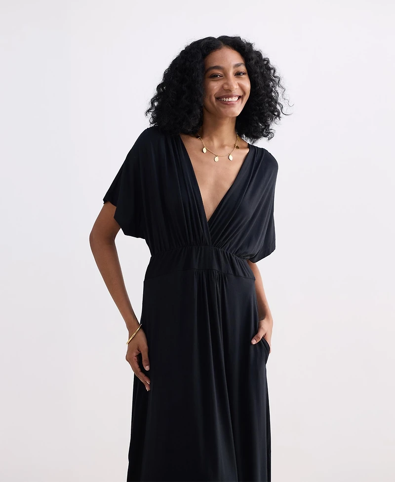Reistor Women's Flowy A-Line Maxi Dress with Side Slits Black