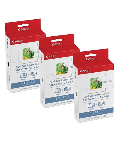 Canon Kc-18IS Card Size Square Label Ink and Paper Set for Selphy CP900/CP910 Photo Printer, 18 Sheets, 3-Pack
