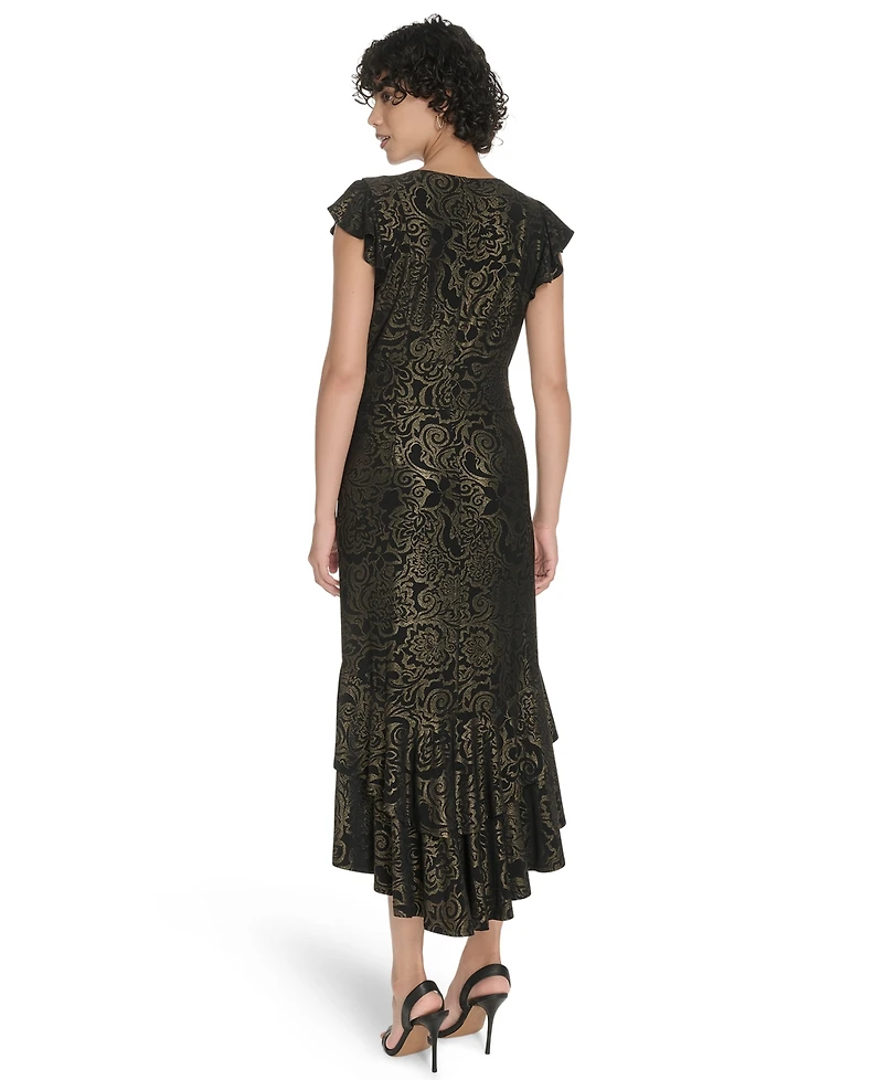 Tommy Hilfiger Petite Flutter Sleeve Foil Midi Dress