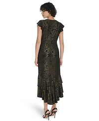 Tommy Hilfiger Petite Flutter Sleeve Foil Midi Dress