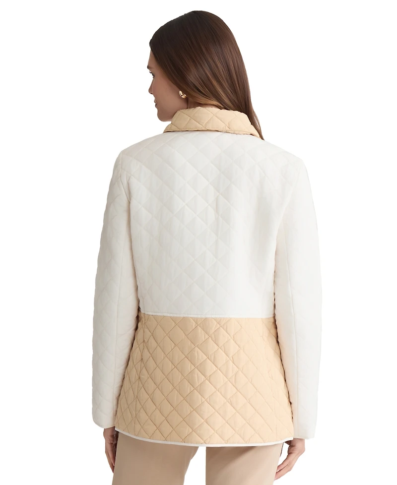 Jones New York Petite Collar Colorblock Quilted Jacket