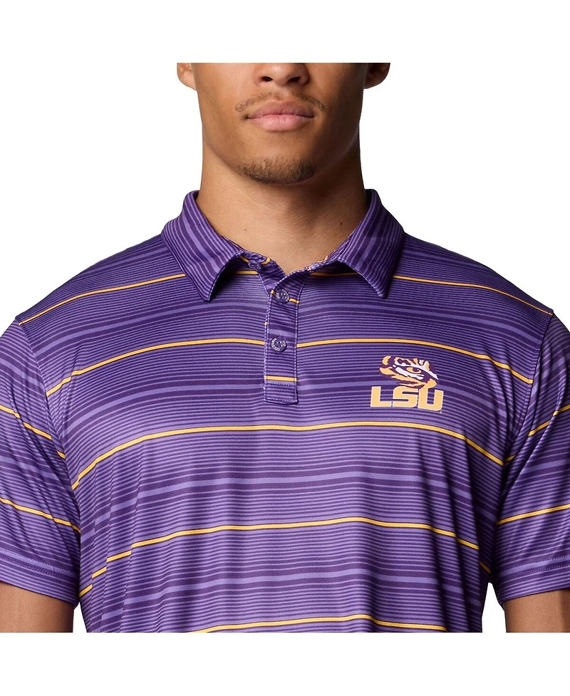 Columbia Men's Purple Lsu Tigers Pfg Super Terminal Tackle Omni-Shade Stripe Polo Shirt