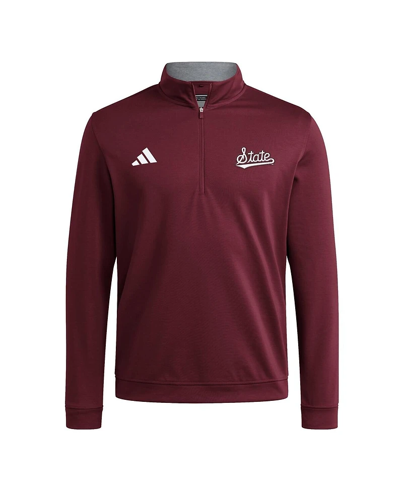 Adidas Men's Maroon Mississippi State Bulldogs Elevated Tri-Blend Quarter-Zip Pullover Sweatshirt