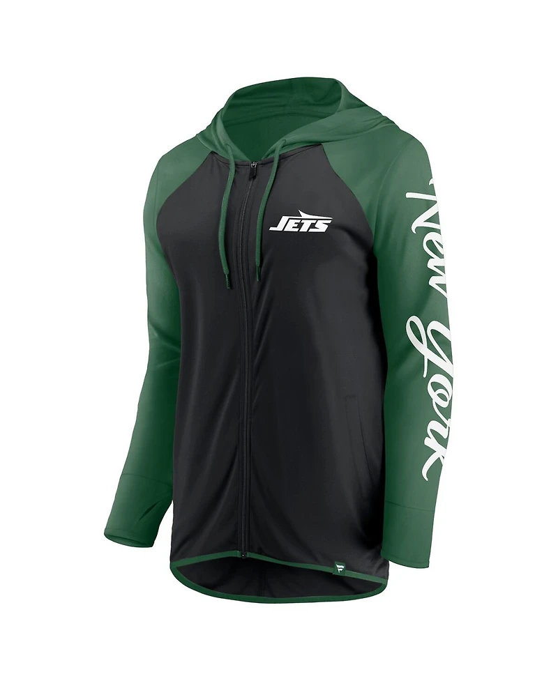 Fanatics Women's Black/Green New York Jets Script Full-Zip Hoodie