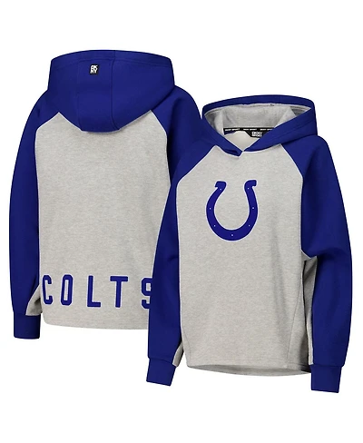 Dkny Women's Gray/Royal Indianapolis Colts Joy Cropped Raglan Pullover Hoodie