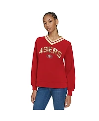 Tommy Hilfiger Women's Scarlet San Francisco 49ers Alice V-Neck Pullover Sweatshirt