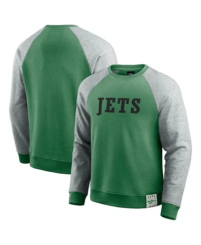 Darius Rucker Collection by Fanatics Men's Kelly Green/Heather Gray New York Jets Throwback Color Block Raglan Pullover Sweatshirt