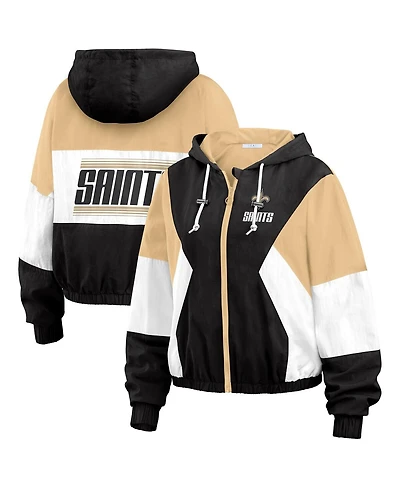 Wear by Erin Andrews Women's Black/Brown New Orleans Saints Plus Colorblock Full-Zip Windbreaker Jacket