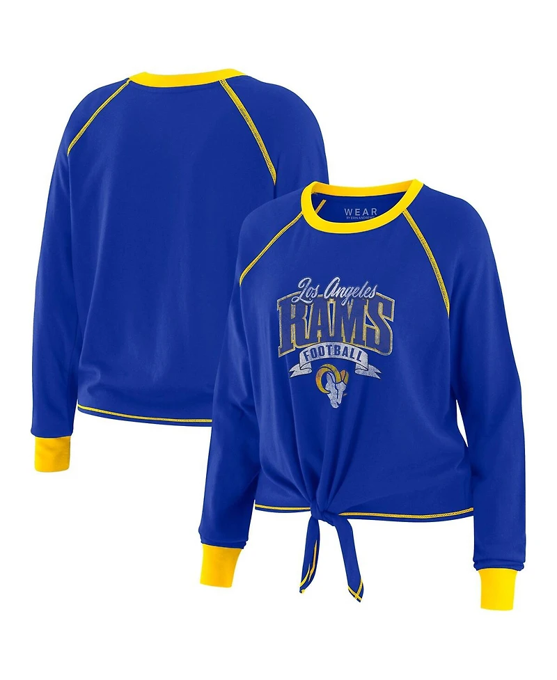 Wear by Erin Andrews Women's Royal/Gold Los Angeles Rams Tie-Front Long Sleeve Top