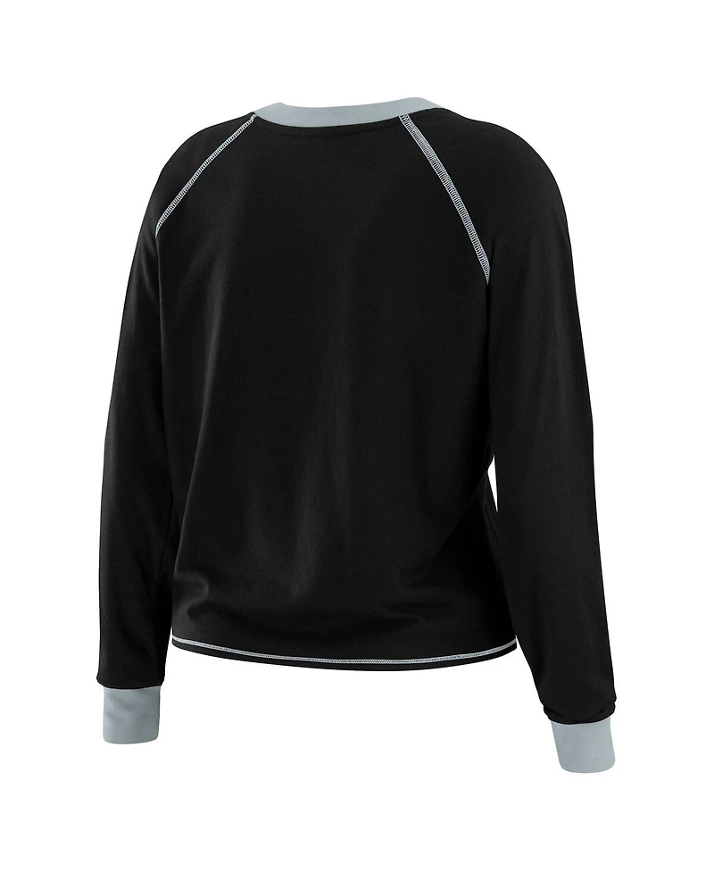 Wear by Erin Andrews Women's Black/Gray Las Vegas Raiders Plus Size Tie-Front Long Sleeve Top