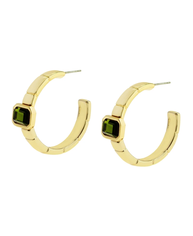 Steve Madden Olivine Gem Watch Chain Hoop Earrings