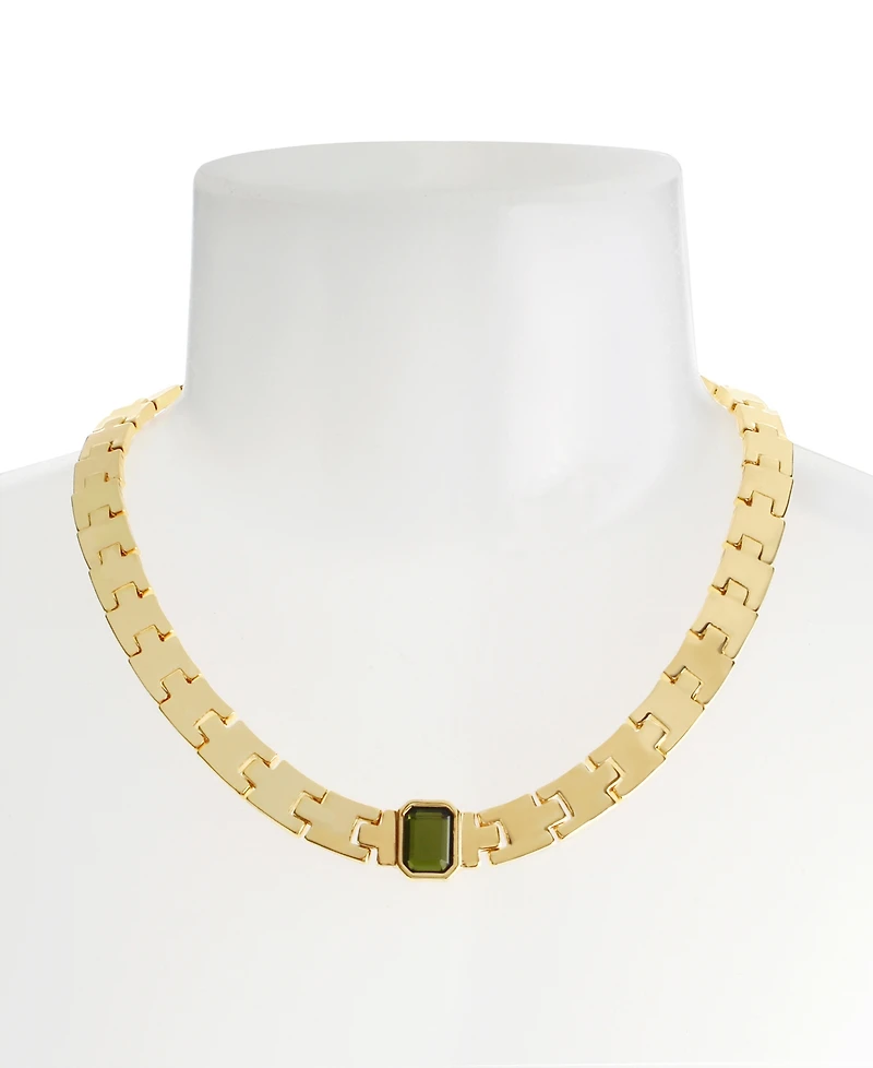 Steve Madden Olivine Gem Watch Chain Collar Necklace