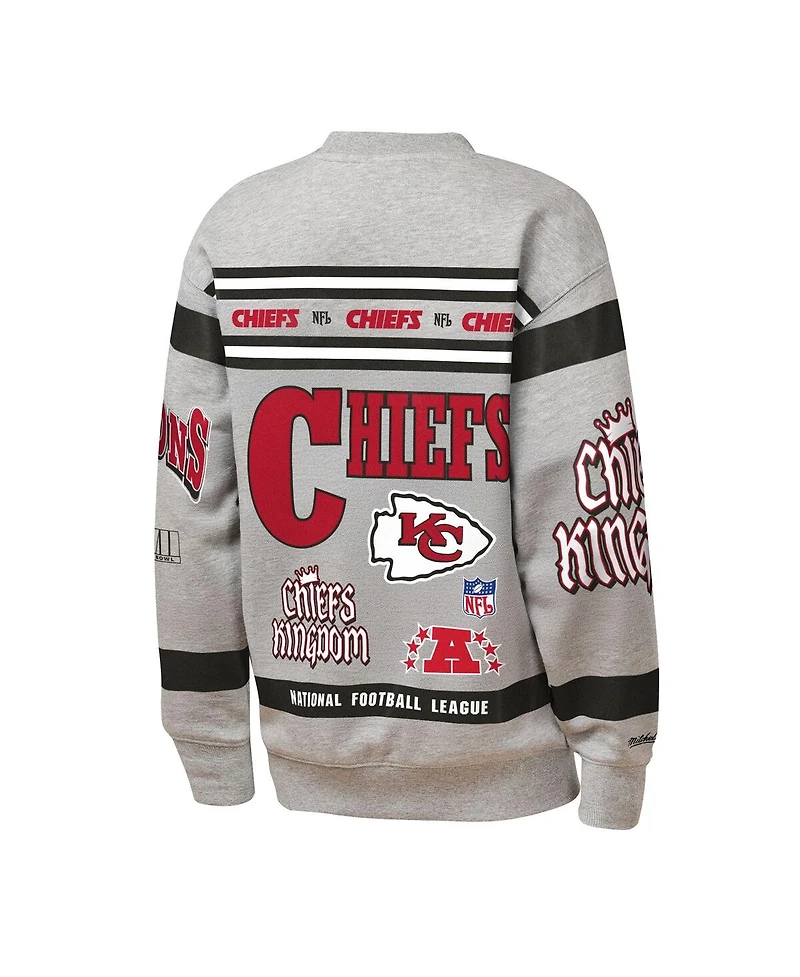 Mitchell & Ness Big Boys and Girls Gray Kansas City Chiefs Throwback All-Over Print Fleece Sweatshirt