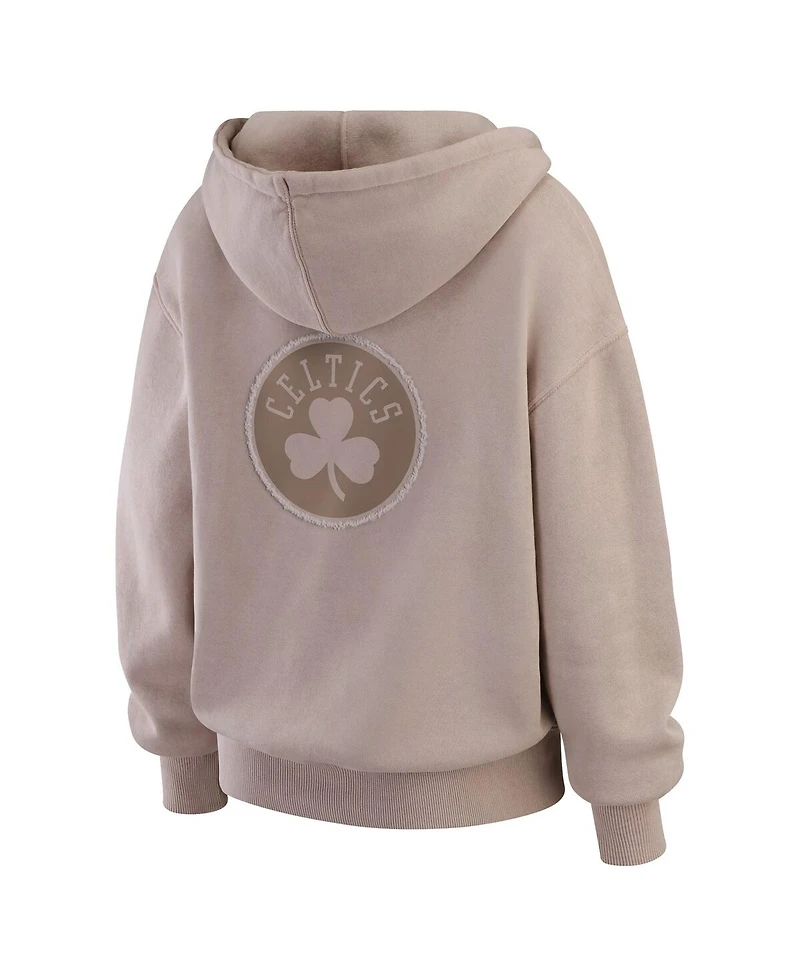 Wear by Erin Andrews Women's Tan Boston Celtics Washed Pullover Crewdie Hoodie