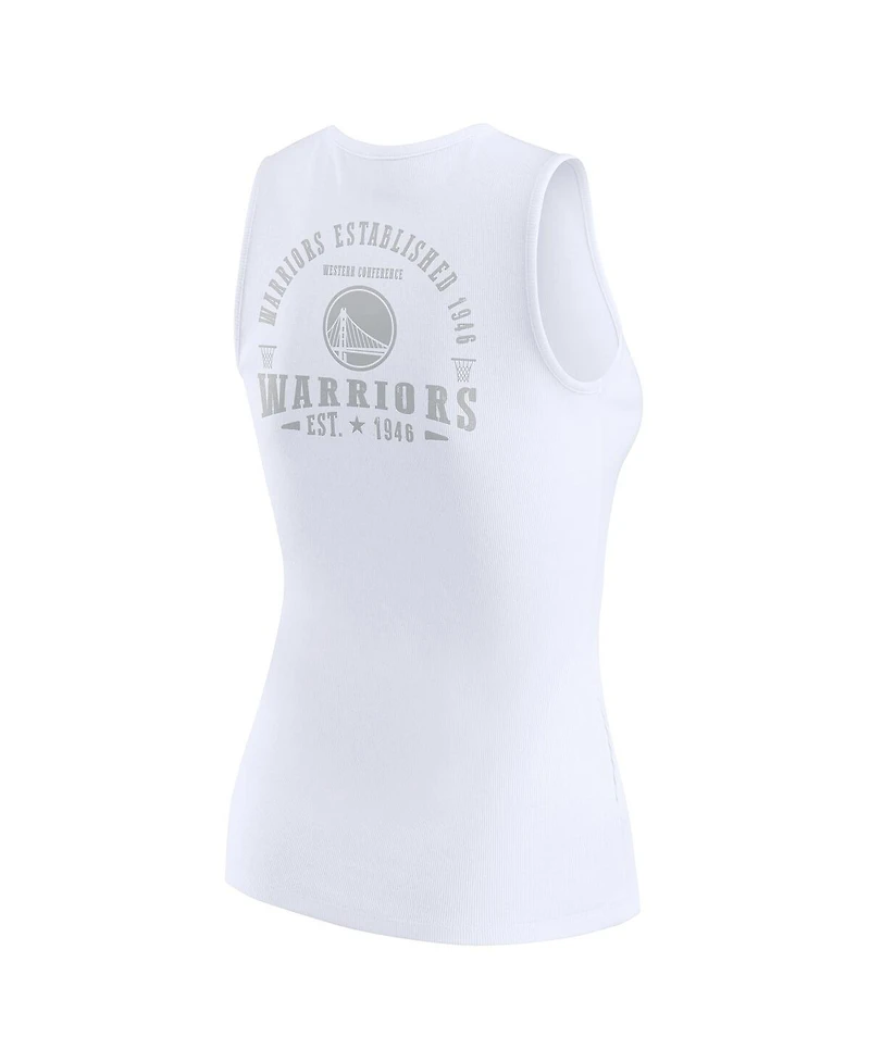 Wear by Erin Andrews Women's White Golden State Warriors Rib-Knit Henley Tank Top