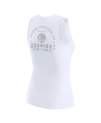 Wear by Erin Andrews Women's White Golden State Warriors Rib-Knit Henley Tank Top