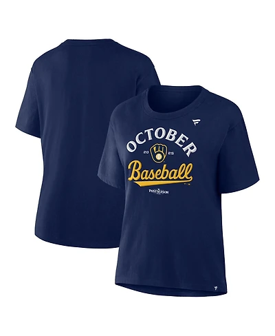 Fanatics Women's Navy Milwaukee Brewers 2025 Mlb Postseason Locker Room T-Shirt