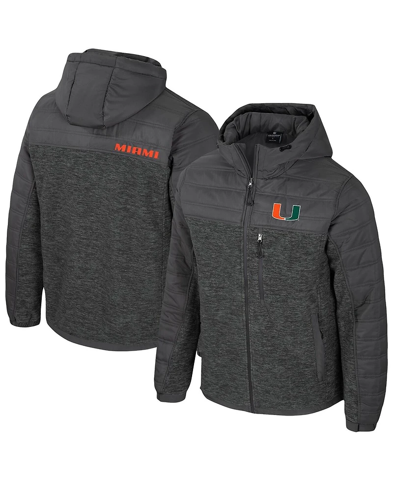 Colosseum Men's Charcoal Miami Hurricanes Nightman Full-Zip Hoodie Puffer Jacket