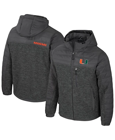 Colosseum Men's Charcoal Miami Hurricanes Nightman Full-Zip Hoodie Puffer Jacket
