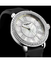 Stuhrling Elegant Women s 40mm Dress Watch – Model 4068, Black Satin Leather Band, Crystal Accents