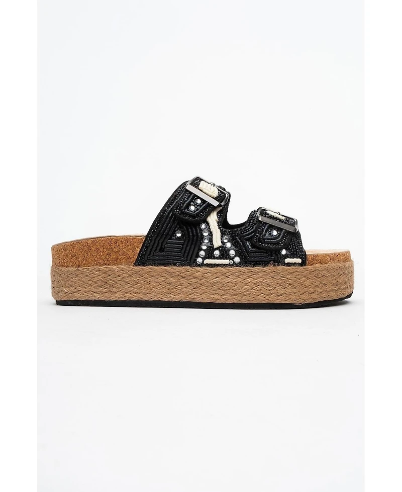 Prologue Shoes Bobby Beaded Straw Platform Slide Sandal (Women)