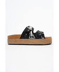 Prologue Shoes Bobby Beaded Straw Platform Slide Sandal (Women)
