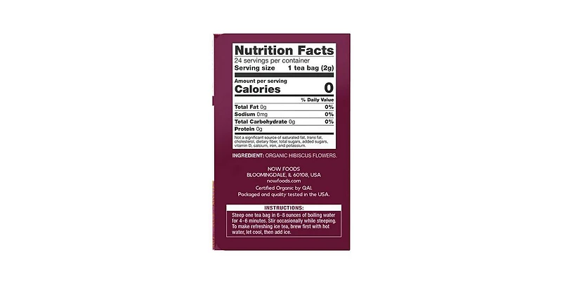 Now Foods Hip Hibiscus Tea, 24 bags