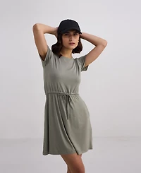 Reistor Women's Drawstring Short T-shirt Dress Light Olive