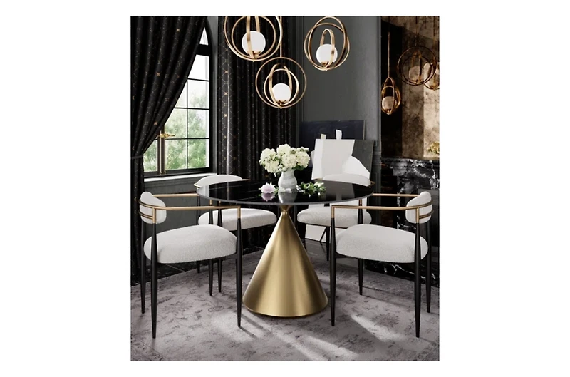 Morden Fort 5-Piece 47" Round Faux Marble Dining Set with Dining Boucle Chair for Kitchen, Dining Room