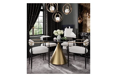 Morden Fort 5-Piece 47" Round Faux Marble Dining Set with Dining Boucle Chair for Kitchen, Dining Room