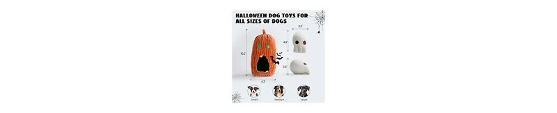 Nocciola 4 Packs Dog Toys, Spooky Pumpkin Burrow with 3 Squeaky Skulls,Hide and Seek Dog Toys