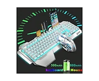Wireless Gaming Keyboard and Mouse Combo - Backlit Keyboard with Rechargeable 3000mAh Battery,Removable Wrist Rest and 7 Color Mute Mouse