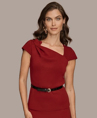 Donna Karan New York Women's Short Sleeves Asymmetric Belted Sweater