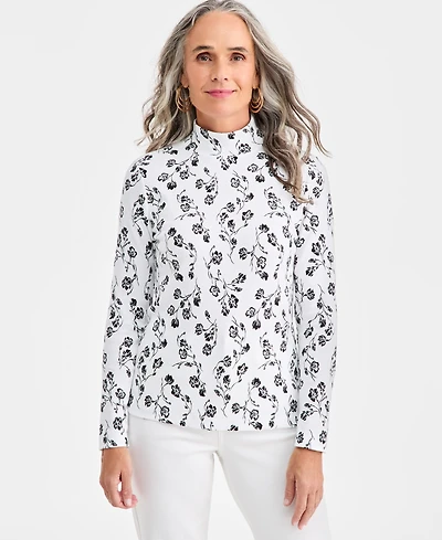 Style & Co Women's Cotton Mock-Neck Long-Sleeve Tee, Created for Macy's