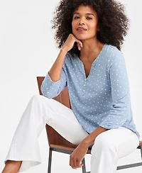 Style & Co Women's Printed 3/4-Sleeve Henley Top, Macy's Exclusive