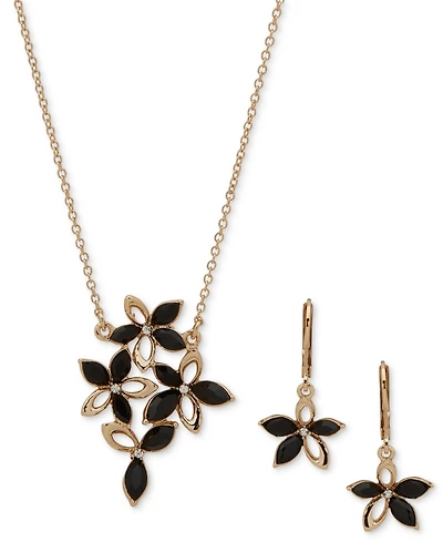 Anne Klein 2-Pc. Jet and Crystal Stone Silver-Tone Pendant Necklace and Earring Set