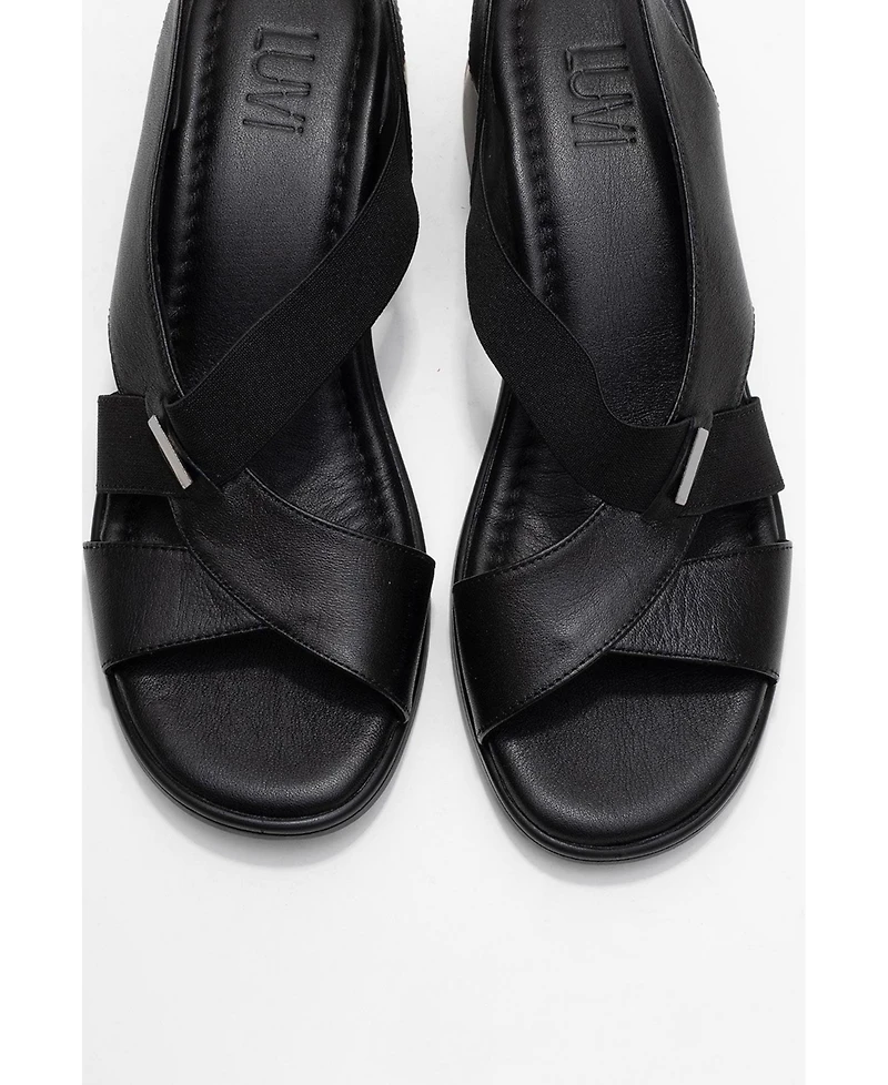 Forever & Always Shoes Crina Elasticated Leather Chunky Heel Sandal (Women)