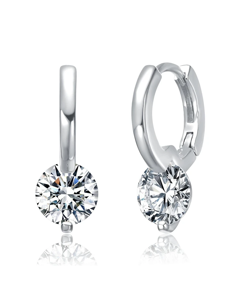 Genevive 14K Gold Plating or White Gold Plating Clear Moissanite Drop Hoop Earrings