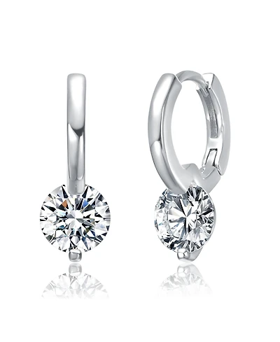 Genevive 14K Gold Plating or White Gold Plating Clear Moissanite Drop Hoop Earrings