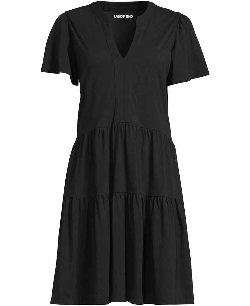 Lands' End Women's Cotton Jersey Tiered Mini Dress