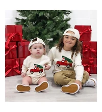 Sweet Wink Baby Boys Christmas Truck Patch Long Sleeve Romper