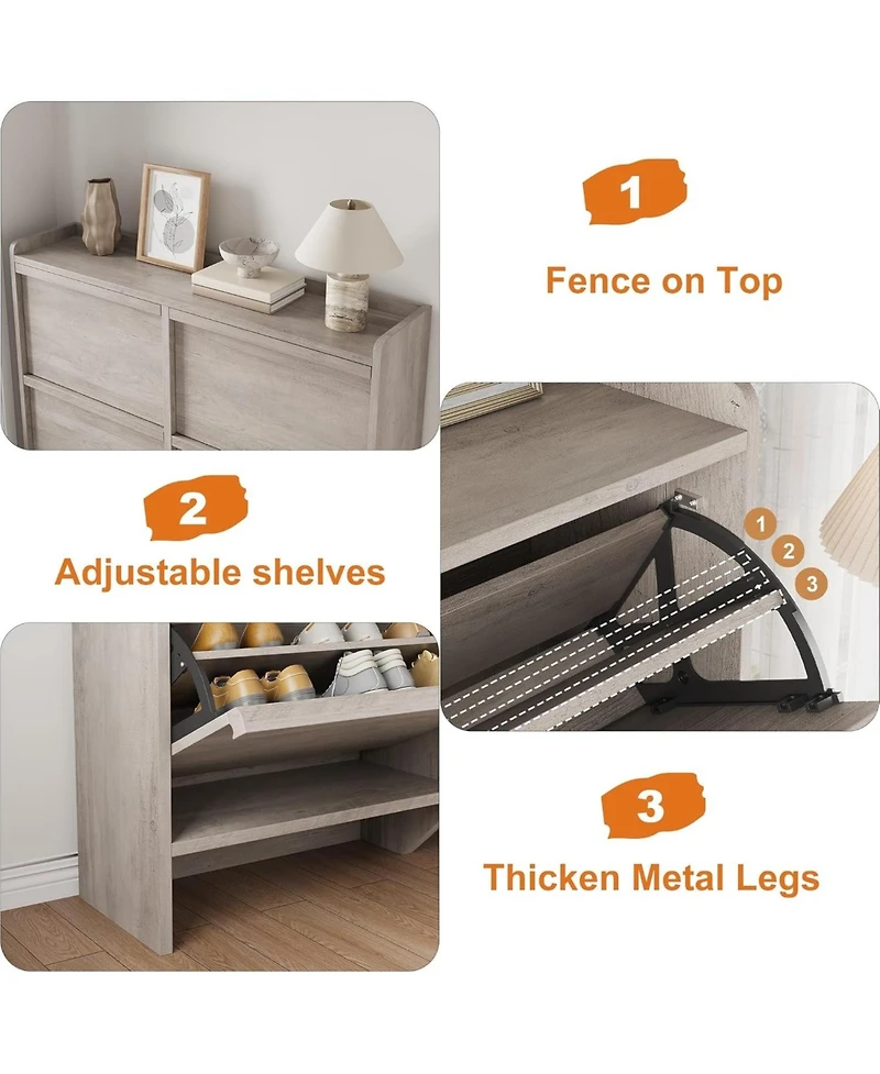 Shoe Cabinet with 4 Flip Drawers, Wooden Shoe Organizer with Adjustable Shelf, Shoe Storage for Entryway